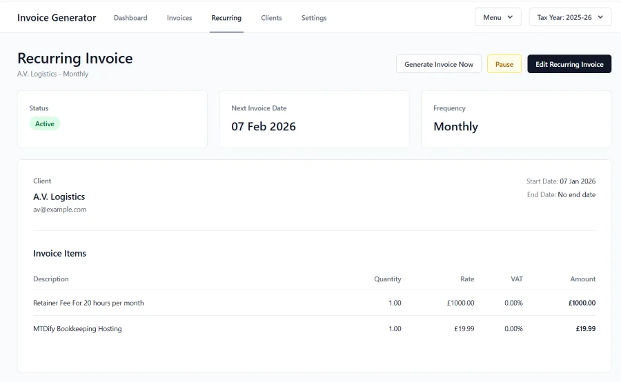 Recurring invoices
